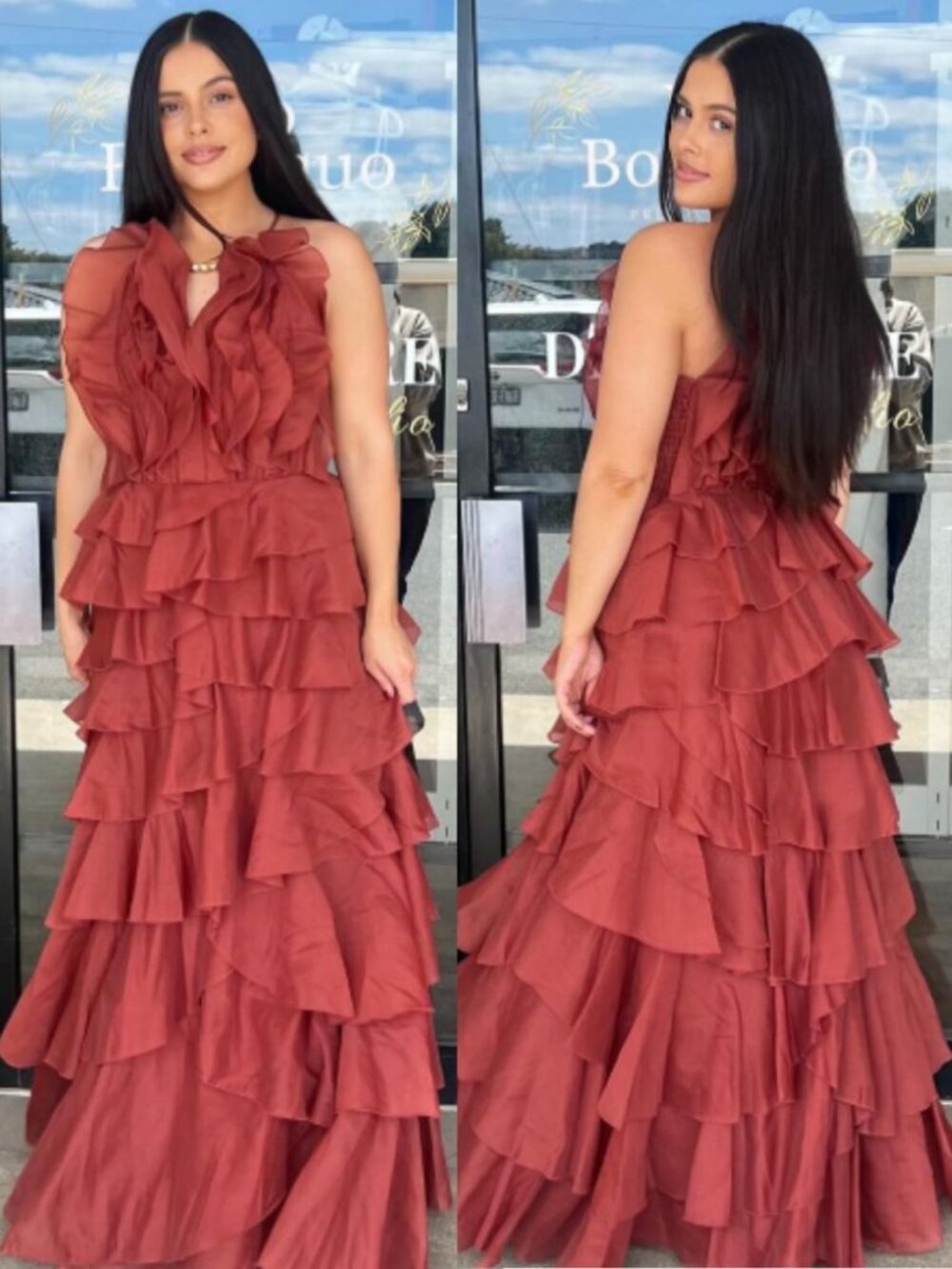 Aje Cleo Gown Rust Brown Orange Ruffle Chiffon Maxi Dress NWT Size AU 8 US 4 - Picture 11 of 13